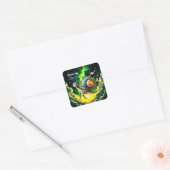 Cosmic Steampunk Slakkenvogel – Neon Droom Schepse Vierkante Sticker (Envelop)