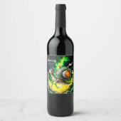 Cosmic Steampunk Slakkenvogel – Neon Droom Schepse Wijn Etiket (Voorkant)