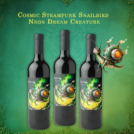 Cosmic Steampunk Slakkenvogel – Neon Droom Schepse Wijn Etiket