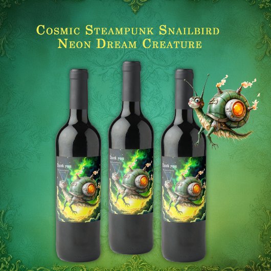 Cosmic Steampunk Slakkenvogel – Neon Droom Schepse Wijn Etiket