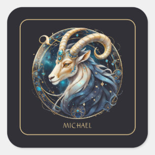 Cosmic Steenbok Steenbok Sterrenbeeld Zwart Goud Vierkante Sticker