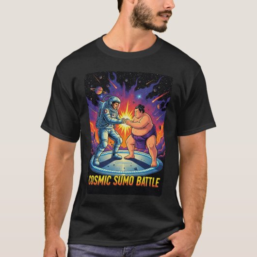 Cosmic Sumo Showdown - Retro 80s Sci-Fi Wrestling T-shirt (Voorkant)