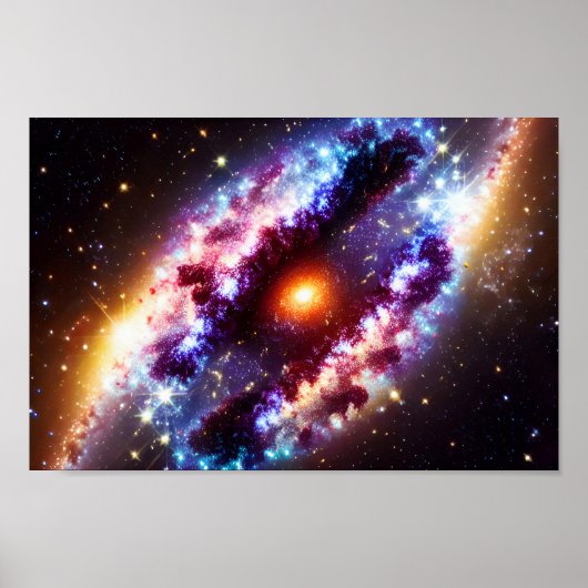 Cosmic Sun achter Galactic Clouds Skies Outerspace Poster (Voorkant)