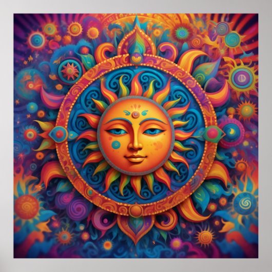 Cosmic Sun: een psychedelisch wandtapijt Poster (Voorkant)