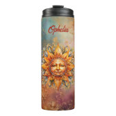 Cosmic Sun Face Digitale Kunst Gepersonaliseerd Thermosbeker (Voorkant)