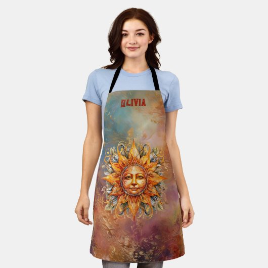 Cosmic Sun Face gepersonaliseerd Schort (Gedragen)