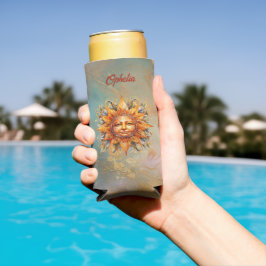 Cosmic Sun Face gepersonaliseerde Koelbox Seltzer Blikjeskoeler