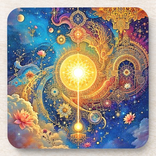 Cosmic Sun Mandala Art Bier Onderzetter (Voorkant)