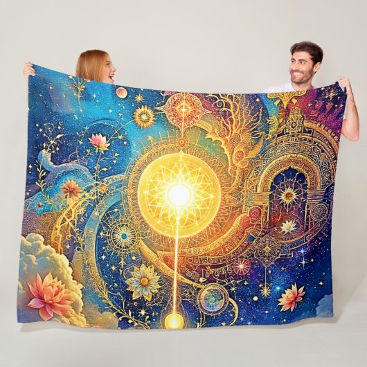 Cosmic Sun Mandala Art Fleece Deken (In situ)