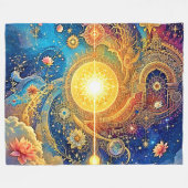 Cosmic Sun Mandala Art Fleece Deken (Voorkant (Horizontaal))
