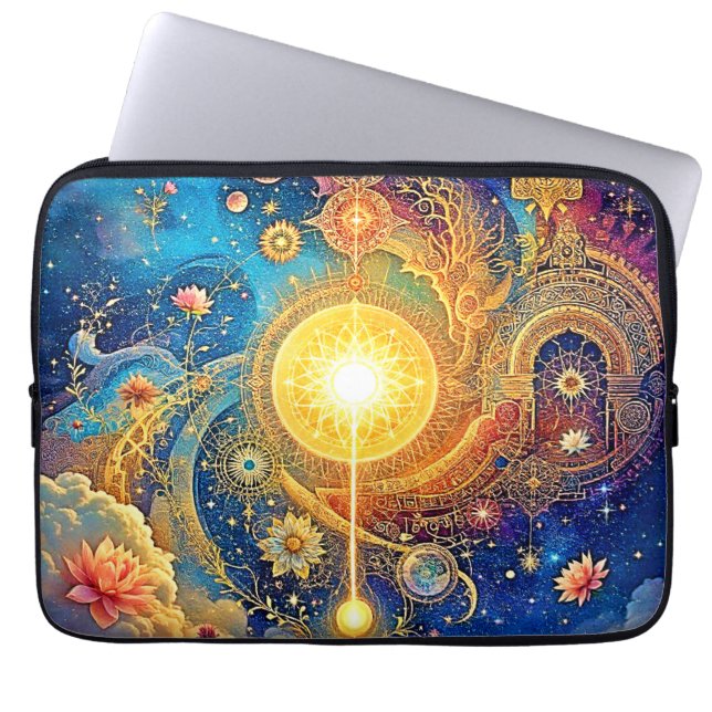 Cosmic Sun Mandala Art Laptop Sleeve (Voorkant)