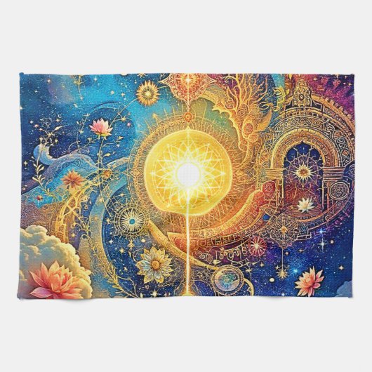 Cosmic Sun Mandala Art Theedoek (Horizontaal)