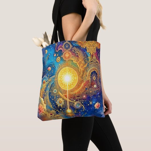 Cosmic Sun Mandala Art Tote Bag (Dichtbij)