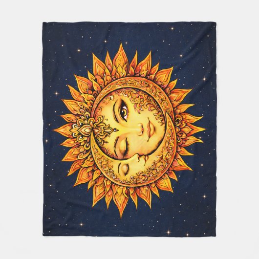 Cosmic Sun Moon Boho Goddess Celestial Mandala Art Fleece Deken (Voorkant)