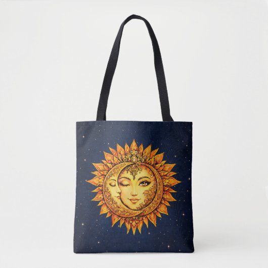 Cosmic Sun Moon Boho Goddess Celestial Mandala Art Tote Bag (Voorkant)