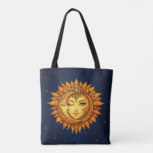 Cosmic Sun Moon Boho Goddess Celestial Mandala Art Tote Bag (Achterkant)