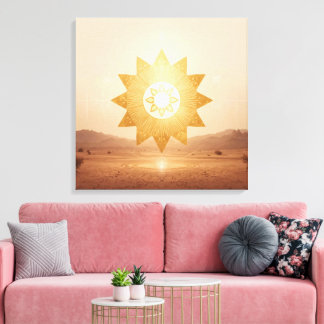 Cosmic Sun Portal Boho Wandkunst | Gouden Mandala Canvas Afdruk