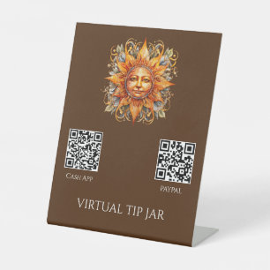 Cosmic Sun QR Code Virtual Tip Jar Tafelblad Teken Reclamebord Met Voetstuk