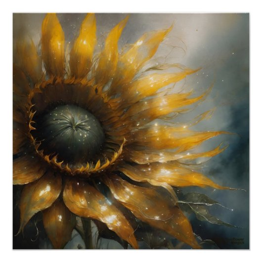 Cosmic Sunflower - AI Fantasy Digital Art Print Perfect Poster (Voorkant)