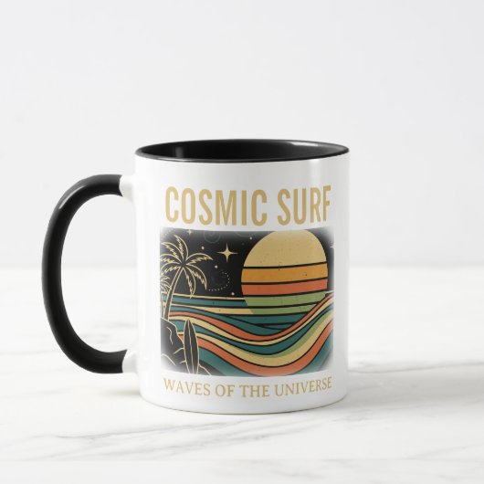 Cosmic Surf Retro Wave • Vintage Sunset Surfen Mok (Links)