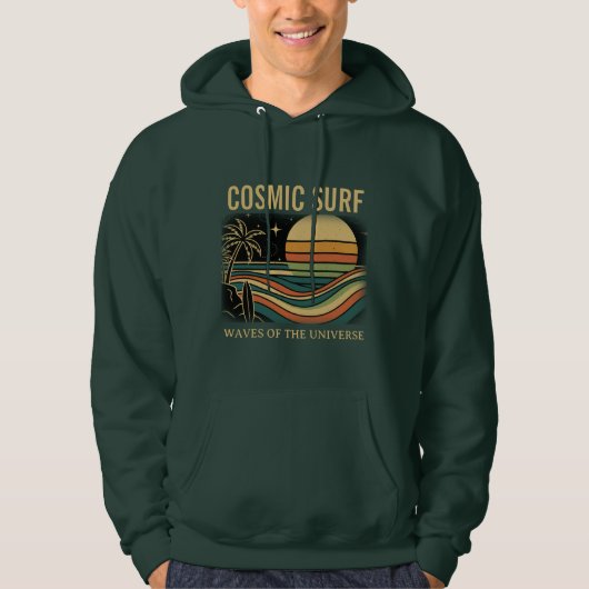 Cosmic Surf Retro Wave • Vintage Sunset Surfing Hoodie (Voorkant)
