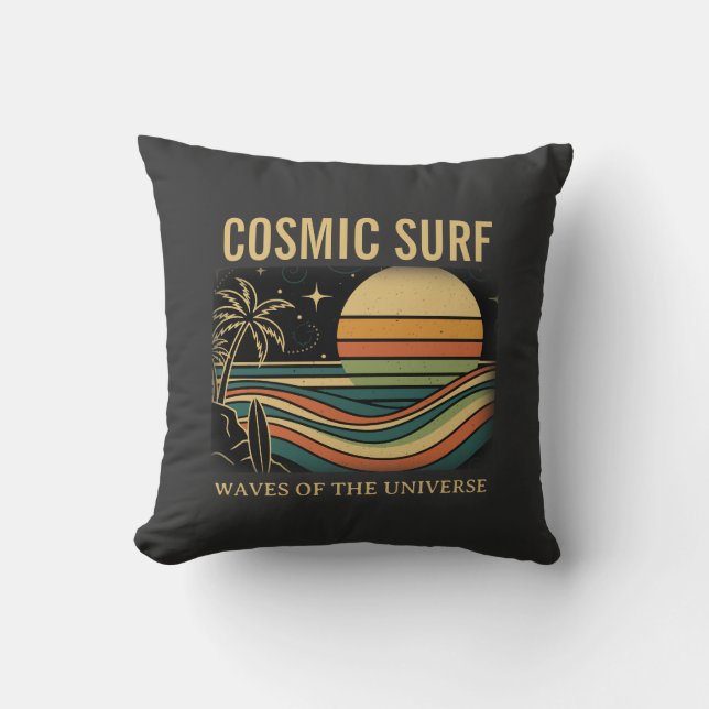 Cosmic Surf Retro Wave • Vintage Sunset Surfing Kussen (Voorkant)