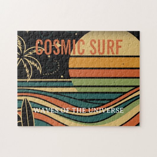 Cosmic Surf Retro Wave • Vintage Sunset Surfing Legpuzzel (Horizontaal)