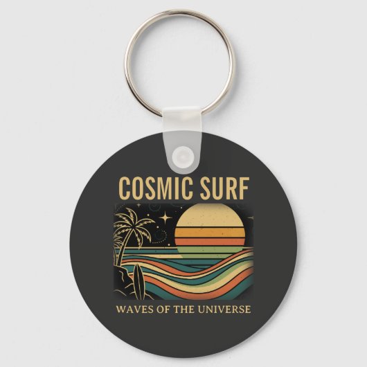 Cosmic Surf Retro Wave • Vintage Sunset Surfing Sleutelhanger (Voorkant)