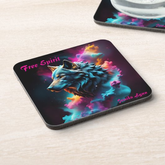 Cosmic Surreal Fantasy Wolf Aangepaste Abstracte k Bier Onderzetter (Linkerzijde)