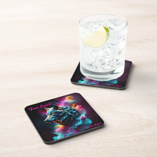Cosmic Surreal Fantasy Wolf Aangepaste Abstracte k Bier Onderzetter (Rechterzijde)