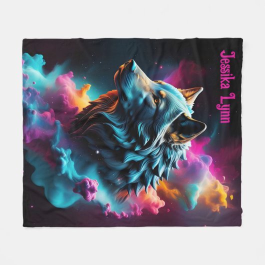 Cosmic Surreal Fantasy Wolf Aangepaste Abstracte k Fleece Deken (Voorkant (Horizontaal))