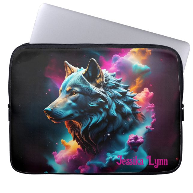 Cosmic Surreal Fantasy Wolf Aangepaste Abstracte k Laptop Sleeve (Voorkant)