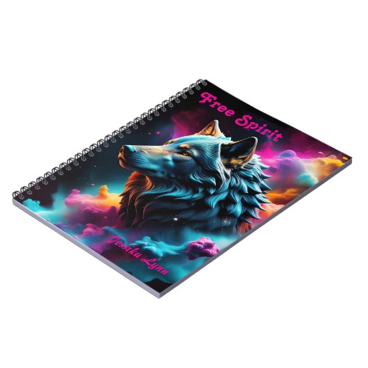 Cosmic Surreal Fantasy Wolf Aangepaste Abstracte k Notitieboek (Linkerzijde)