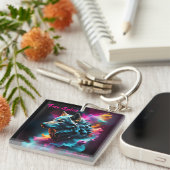 Cosmic Surreal Fantasy Wolf Aangepaste Abstracte k Sleutelhanger (Voorkant Rechts)