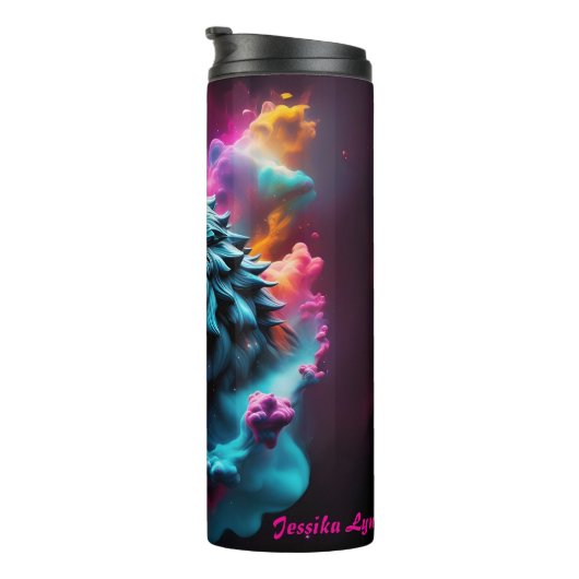 Cosmic Surreal Fantasy Wolf Aangepaste Abstracte k Thermosbeker (Geroteerd rechts)