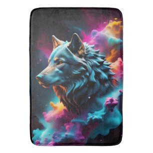Cosmic Surreal Fantasy Wolf Paint Abstracte kunst Badmat