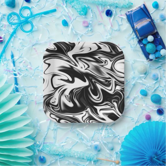 Cosmic Swirl: De zwart-wit marmeren elegantie Papieren Bordje (Feest)