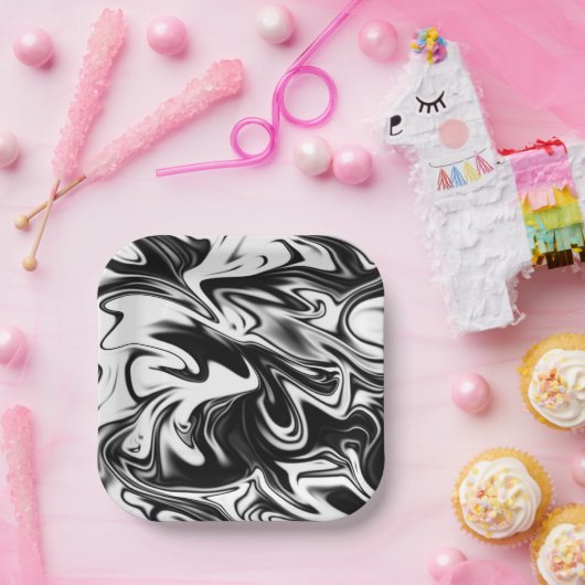 Cosmic Swirl: De zwart-wit marmeren elegantie Papieren Bordje (Feest)