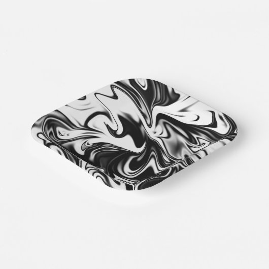 Cosmic Swirl: De zwart-wit marmeren elegantie Papieren Bordje (Gebogen)