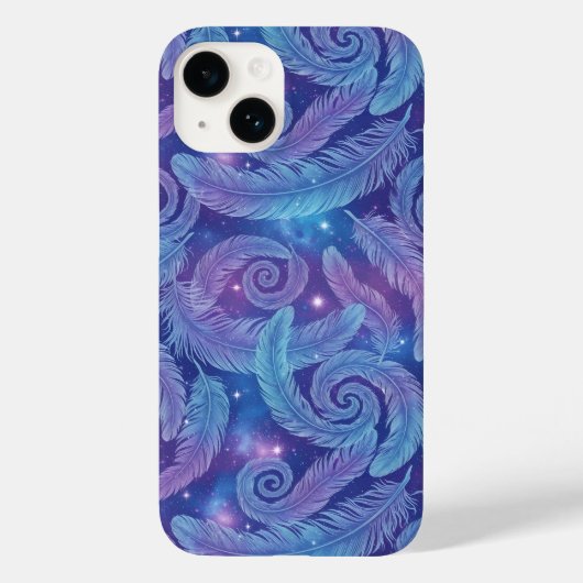 Cosmic Teal-Purple Feather Swirl Pattern Case-Mate iPhone Case (Achterkant)