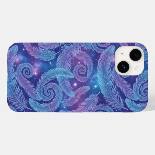 Cosmic Teal-Purple Feather Swirl Pattern Case-Mate iPhone Case (Achterkant (horizontaal))