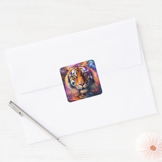 Cosmic Tiger Vierkante Sticker (Envelop)