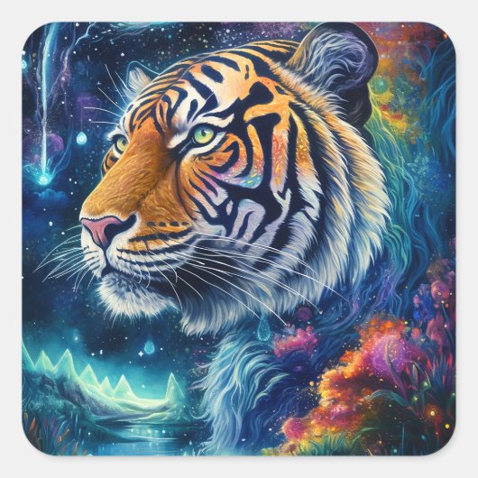Cosmic Tiger Vierkante Sticker (Voorkant)