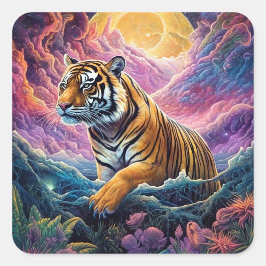 Cosmic Tiger Vierkante Sticker (Voorkant)