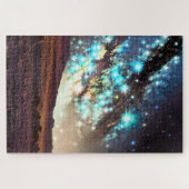 Cosmic turquoise galaxy licht show over woestijn a legpuzzel (Horizontaal)