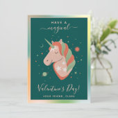 Cosmic Unicorn Kinder Classroom Valentijnsdag Star Feestdagenkaart (Staand voorkant)