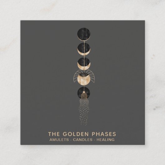 *~* Cosmic Universe Gold Moon Phases Glitter Vierkante Visitekaartje (Voorkant)