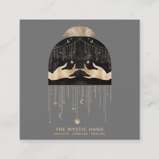 *~* Cosmic Universe Moon Stars Mystic Hands Vierkante Visitekaartje (Voorkant)