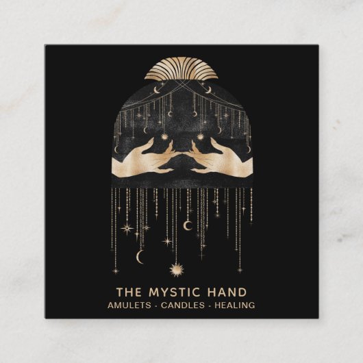 *~* Cosmic Universe Stars Moon Mystic Hands Vierkante Visitekaartje (Voorkant)