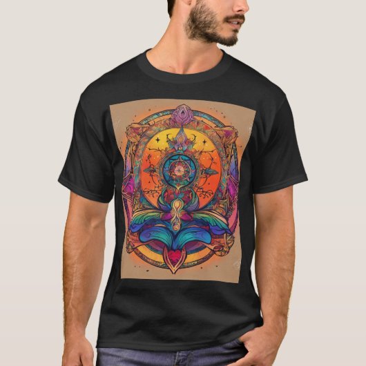 Cosmic Vibrations Retro Psychedelic Art T-shirt (Voorkant)